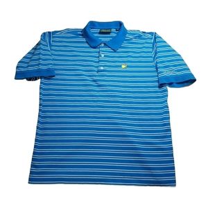 Masters Golf Polo Shirt Men Lg Augusta Logo Blue Striped Sports Vintage 80s